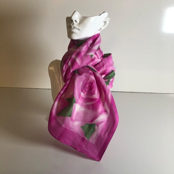 Liz Sinclair Pink Rose Floral Scarf Made In Italy Framed Edge Square 30x30 - Picture 5 of 6